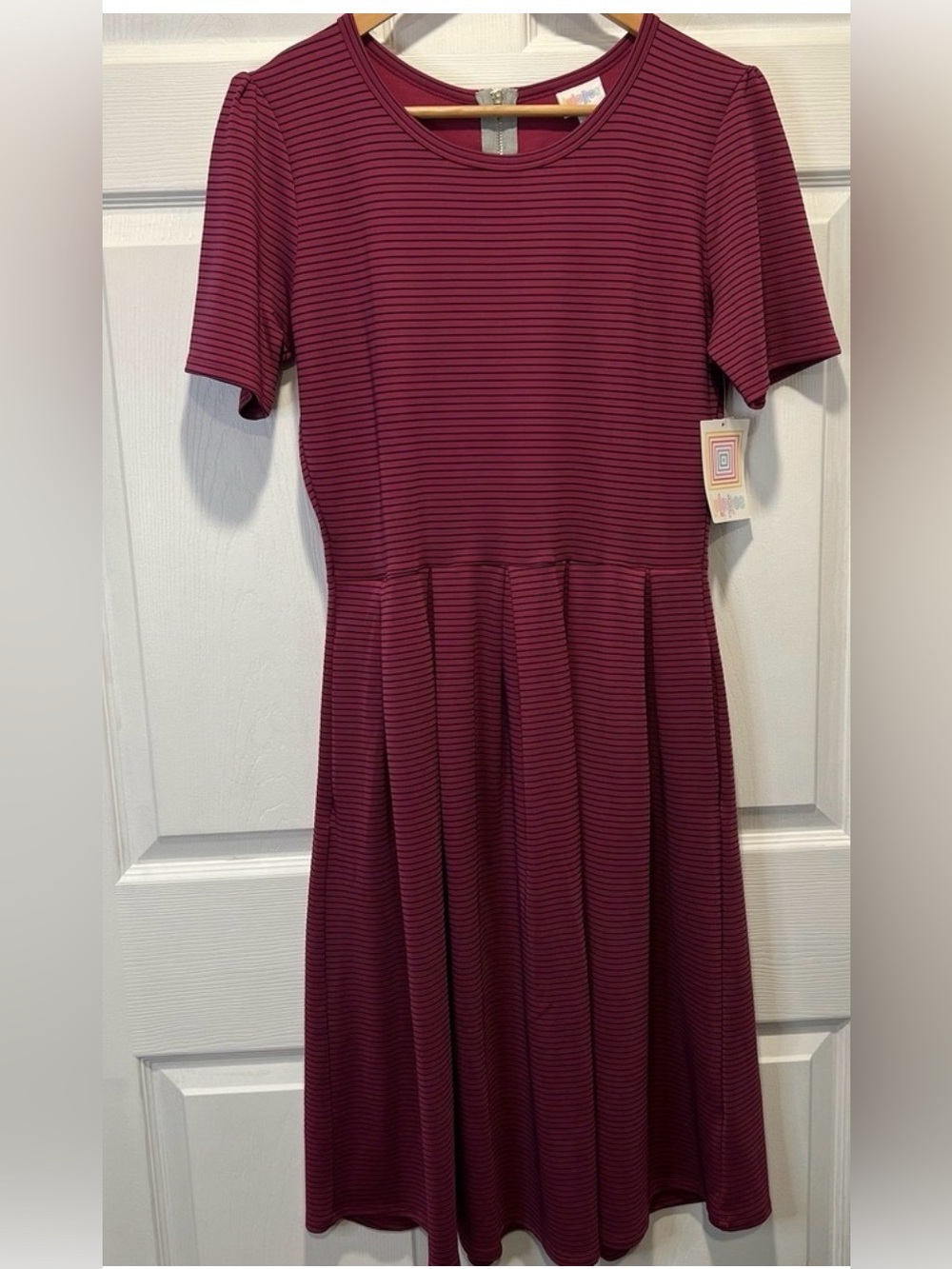 LuLaRoe Burgundy Striped Short Sleeve Amelia Dress